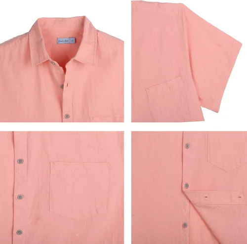 Vista 3 de COEVALS CLUB Men's Casual Linen Cotton Button Down Spread Collar Short Sleeve Summer Beach Shirts