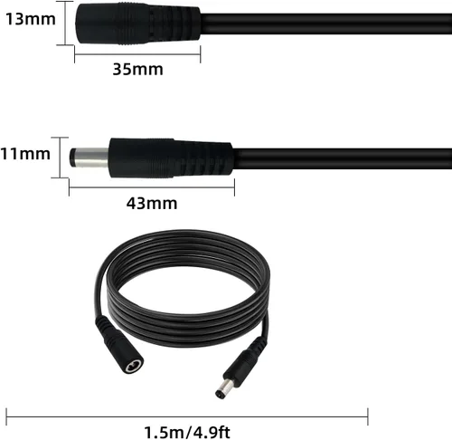 Vista 3 de Cable de extensión de alimentación CC de 16 AWG de 0.217 in x 0.083 in macho a hembra, cable de conexión para cámara de vigilancia CCTV, panel