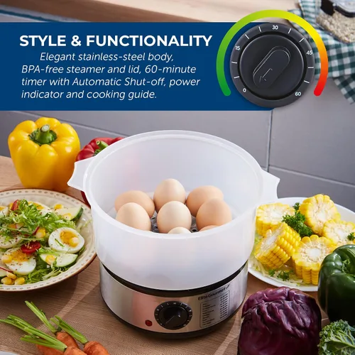 Vista 3 de Elite Gourmet EST250 - Mini vaporizador eléctrico compacto de alimentos y vegetales de 2.5 cuartos, 400 W con bandeja sin BPA, temporizador