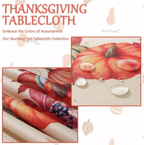 Vista 4 de SASTYBALE Mantel rectangular de Acción de Gracias, mantel de otoño con pavo y calabaza, lavable, resistente a las manchas, de poliéster