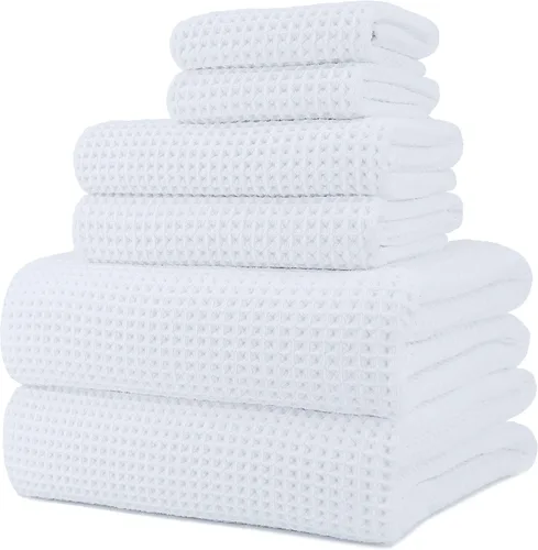 Vista 26 de POLYTE Juego de toallas de baño de gran tamaño de microfibra de secado rápido de 430 GSM, sin pelusas, 6 piezas (tejido de gofre)