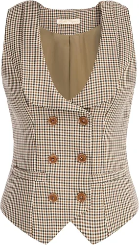 Vista 9 de Belle Poque Chaleco de doble botonadura para mujer, chaleco vintage con cuello de solapa y 2 bolsillos Verde militar