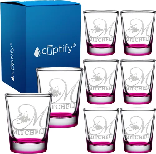 Vista 46 de Vaso de chupito personalizado con nombre de círculo elaborado de 2 onzas, parte inferior negra grabada con texto personalizado para regalos, bodas