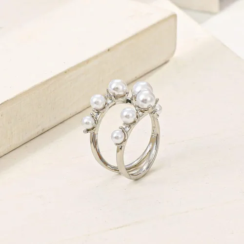 Vista 7 de Anillos de perlas vintage Anillos de perlas ajustables abiertos de dedo completo para mujer