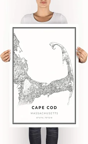 Vista 6 de Cape Cod Map Print, Massachusetts MA USA Map Art Póster, arte de pared moderno, arte de mapa de calle, 24 x 36 pulgadas