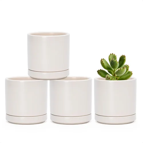 Vista 7 de D'vine Dev Paquete de 2 macetas de cerámica con platillos, color blanco