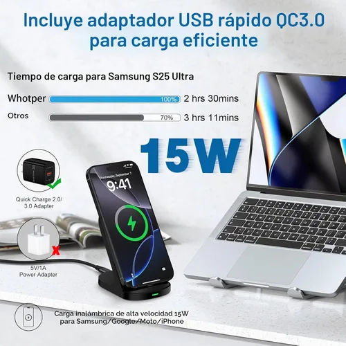 Vista 2 de Soporte de carga rápida del cargador inalámbrico Samsung de 15W para Galaxy