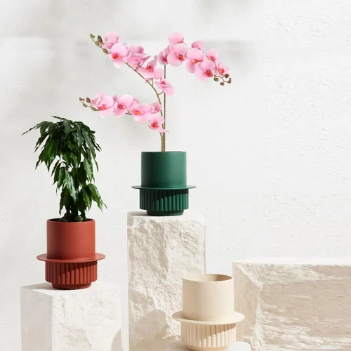 Vista 7 de Orquídeas artificiales de 38 pulgadas, 6 unidades, orquídeas falsas rosas, orquídeas de seda de terciopelo, flores artificiales de tallo largo