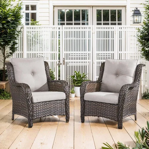 Vista 51 de Belord Mesa auxiliar pequeña para exteriores, mesa de mimbre de vidrio templado, mesa de centro impermeable para patio, mesa auxiliar de ratán