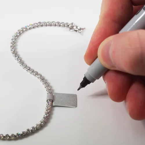 Vista 2 de Etiquetas de reparación de joyas, precio e identificación Rectángulo plateado 500pcs Tyvek autoadhesivo para anillos, pulseras, collares, colgantes