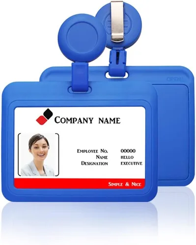 Vista 5 de Funda para tarjetas de identificación horizontal con clip de carrete retráctil, resistente, tarjetas de crédito, suministros de oficina (negro)