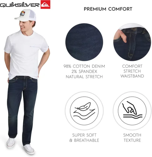 Vista 2 de Quiksilver - Jeans de mezclilla elásticos para hombre con 5 bolsillos y ajuste recto Montaña azul
