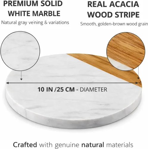 Vista 3 de Tabla de mármol blanco - Tabla de quesos Bandeja de madera de acacia para charcutería, queso, carnes, frutas, galletas Tabla de cortar, bandeja