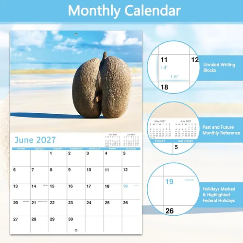 Vista 3 de Calendario 2026 – Regalos de broma, calendario divertido 2026, enero 2026 – diciembre 2026, calendario divertido de naturaleza, 11" x 17" (abierto)
