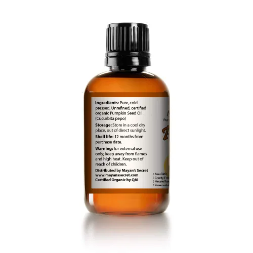 Vista 7 de Mayan's Secret Aceite de semilla de calabaza certificado por USDA orgánico prensado en frío virgen, hidratante natural para cabello seco, piel