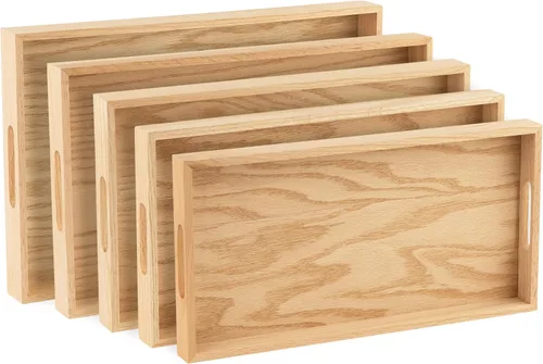 Vista 9 de Bandeja de bambú para servir decoración de bambú – Bandeja de bambú de desayuno anidado de cinco piezas – Bandejas de madera para organizar
