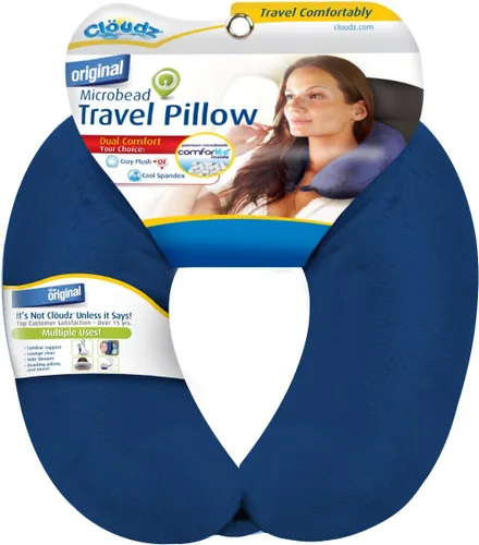 Vista 14 de Cloudz Almohada de viaje con microesferas de doble comodidad para el cuello en avión. Tela de felpa súper suave y acogedora en un lado, elastano