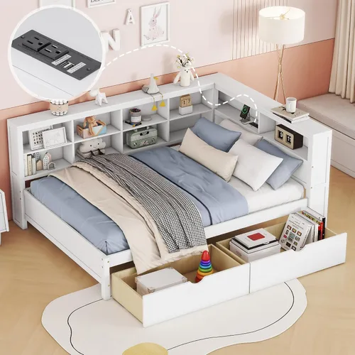 Vista 31 de HomSof Cama individual con 2 cajones, madera maciza, no necesita somier, gris