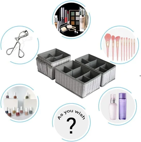 Vista 6 de Contenedores de almacenamiento de cosméticos, organizador de maquillaje, caja de almacenamiento multifunción ajustable, divisor de cajón