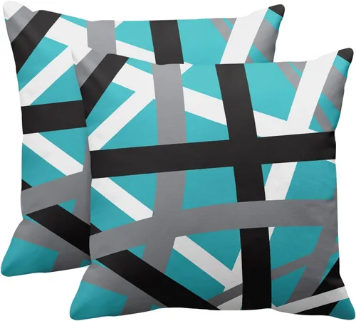Vista 14 de Emvency Juego de 2 fundas de almohada decorativas retro con diseño de rayas grises y negras, para decoración del hogar, cuadradas, 16 x 16 pulgadas