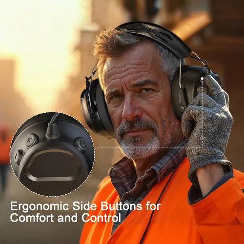 Vista 5 de BJKing Bluetooth Hearing Protection Headphones,120H Playtime, SNR 30dB Safety Earmuffs Ear Protection for Mowing