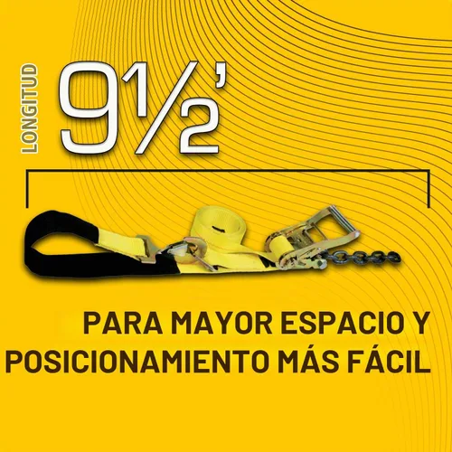 Vista 5 de VULCAN Correa combinada de amarre de eje con trinquete de gancho a presión, 2 pulgadas x 114 pulgadas, paquete de 4 unidades, amarillo clásico