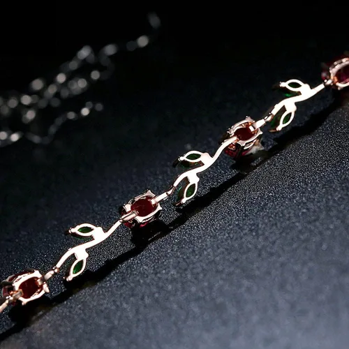 Vista 7 de 18K Rose Gold-Plated Crystal Bracelet for Women Red & Green Shiny Gemstone Tennis Bracelet Diamond Bangle Bracelet for Girls Fashion Jewelry