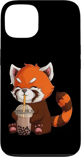Vista 7 de Kawaii Red Panda Drinking Boba Bubble Tea Japanese Anime Case for iPhone 17