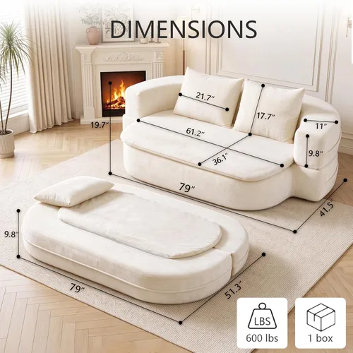 Vista 2 de Colchón plegable de espuma convertible de 79 pulgadas, sofá futón Beige