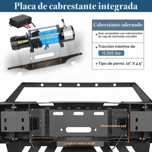 Vista 6 de u-Box Parachoques delantero para Dodge Ram 2500 3500 2010-2018, parachoques todoterreno resistente con placa de cabrestante, placa deslizante