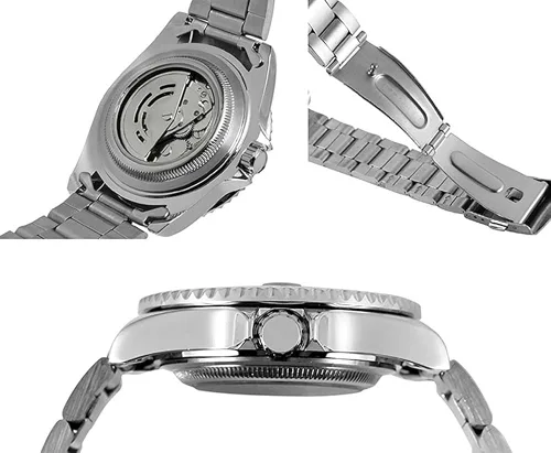 Vista 5 de MASTOP Relojes mecánicos automáticos para hombre, de acero completo, impermeables, con calendario