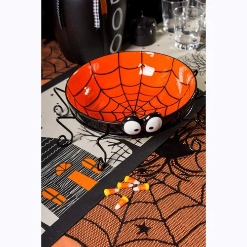 Vista 4 de Camino de mesa de Halloween, mantel redondo de encaje de araña de 40 pulgadas, mantel de Halloween para cena de Halloween (negro)
