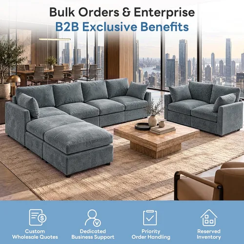 Vista 6 de Iroomy Sofá modular modular para sala de estar, asiento con cojín de resorte, moderno sofá convertible en nube con otomana, gris