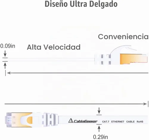 Vista 4 de Cable blindado Cat 7 para conexión de Ethernet (cable de la más alta velocidad), plano, tiene un conector RJ45 a prueba de enganche, para módem