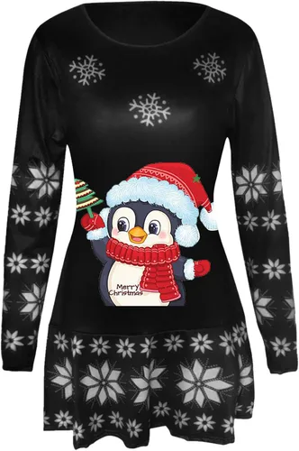 Vista 4 de Vestidos de cuello redondo para mujer, para invierno, otoño, manga larga, por debajo de la rodilla, para festival, Navidad, sexy, cálido, mullido
