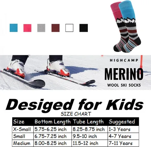 Vista 7 de HIGHCAMP 2 pares de calcetines de lana merina para niños de esquí y snowboard, calcetines de nieve de invierno para niños, niños y niñas