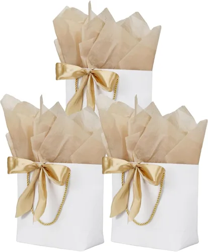 Vista 10 de Aosric Paquete de 12 bolsas de regalo negras con cinta de lazo, 7.48 x 3.54 x 7.9 pulgadas, elegante bolsa de regalo de cartulina pequeña con asas