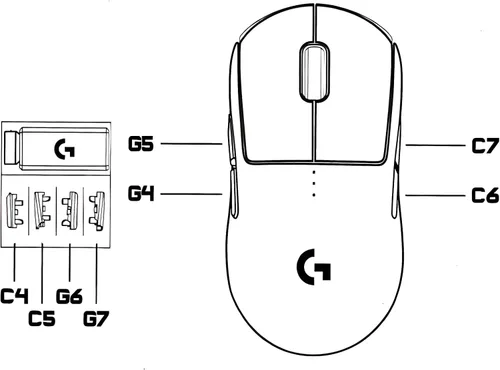 Vista 7 de Nueva cubierta lateral para llave lateral (G4 G5 C6 C7) con patas de ratón de repuesto para mouse Logitech G Pro Wireless Gaming Mouse