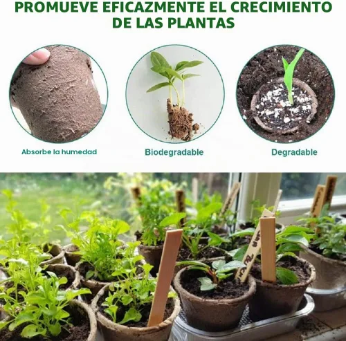 Vista 5 de 50 macetas pequeñas de turba compostable de 3.15 pulgadas con 25 etiquetas