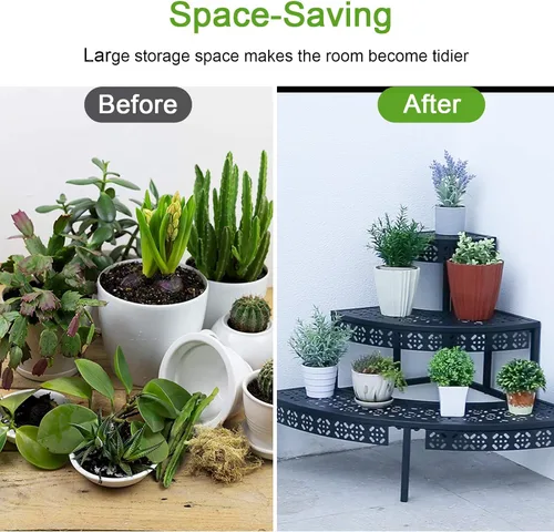Vista 3 de aboxoo Soporte para Plantas de 3 Niveles Estante para Macetas de Flores, Estante Esquinero Estilo Escalón de Metal para Jardineras, Soporte