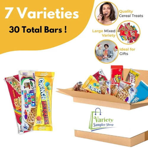 Vista 6 de Paquete variado de barras de cereales, caja de aperitivos de comida para el desayuno, 30 barras de granola envueltas individualmente, amuletos