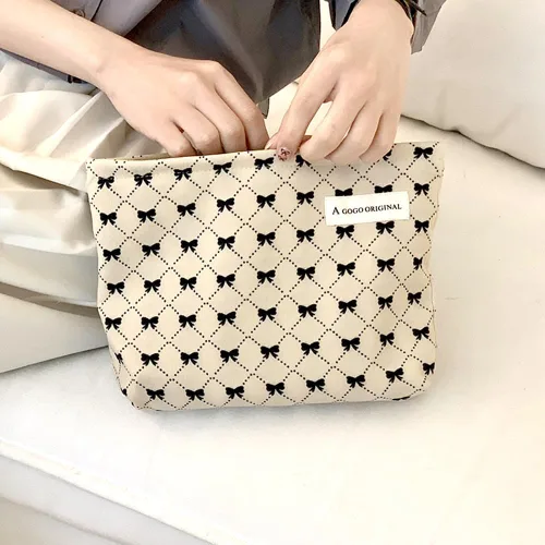 Vista 3 de Bolsa de maquillaje estética grande, bolsas de cosméticos florales para mujeres y niñas, organizador de maquillaje de lona con cremallera, bolsa