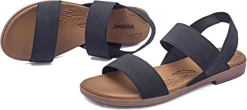Vista 2 de Veittes Sandalias planas para mujer, sandalias planas casuales y suaves a la moda.