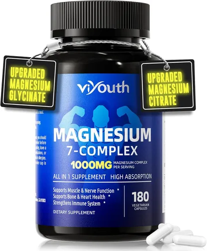 Vista 8 de Suplemento complejo de magnesio 7 avanzado con 7 formas de magnesio (glicinato, malato, quelato, aspartato, orrotato, taurina, citrato), zinc