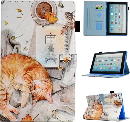 Vista 9 de Funda para tablet Fire HD 8 (8ª/7ª/6ª generación, versión 2018/2017/2016), funda protectora de piel sintética con función atril y encendido Flores