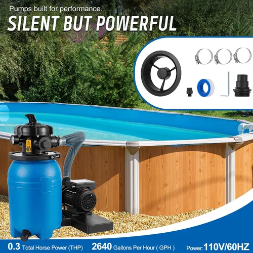Vista 2 de Bomba de filtro de arena de 10 pulgadas, bomba de piscina de 1/3 HP, 2640 GPH de alto flujo, bomba de filtro de arena para piscina sobre el suelo