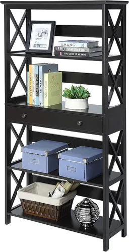 Vista 4 de Convenience Concepts Oxford - Estantería de 5 niveles con cajón, color negro