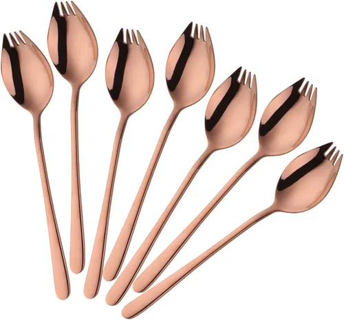 Vista 15 de Buyer Star Sporks - Juego de 6 tenedores de acero inoxidable 18/8 para uso diario en el hogar, 7.6 pulgadas, 1.6 onzas, cuchara para helado