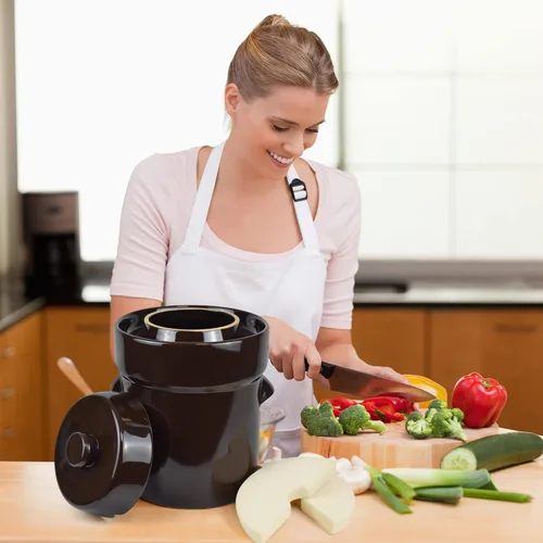 Vista 7 de Fermentation Crock Jar 10 litros/2.6 galones – Olla de gres para fermentación, decapado de kimchi, encurtidos, verduras, kombucha – fermentador