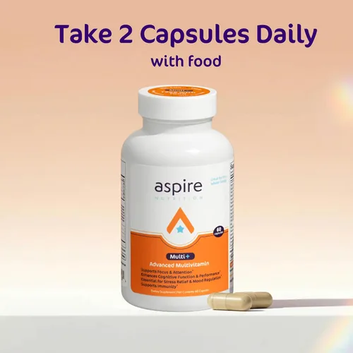 Vista 5 de Multivitamínico avanzado Aspire Multi+ para hombres, mujeres y niños - El mejor suplemento para concentración, atención, memoria, estado de ánimo.